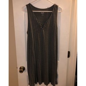 Gray lace V neck basic dress